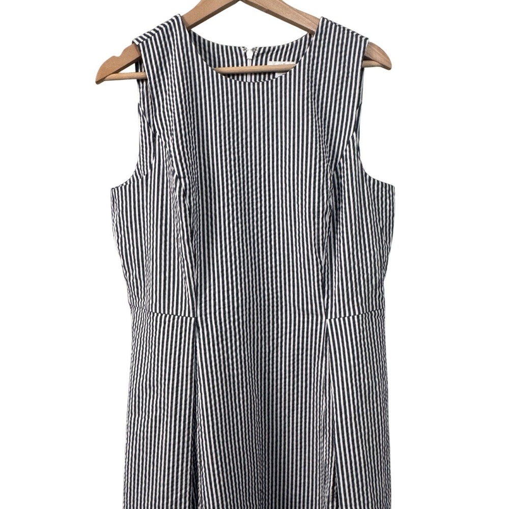 J.Jill Pleat-Front A-Line Midi Dress Bayside Blue White Stripe Size M NEW - Picture 4 of 11